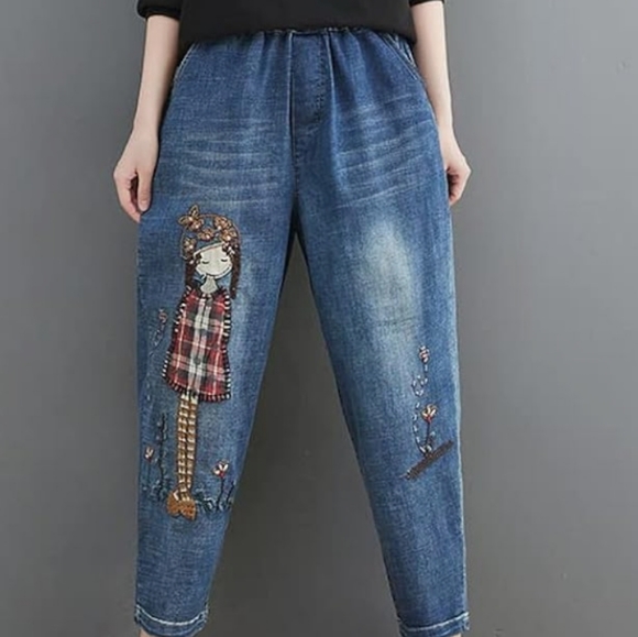 BUY 4 $38.....NWT ELASTIC WAIST DENIM PANTS - Picture 4 of 8